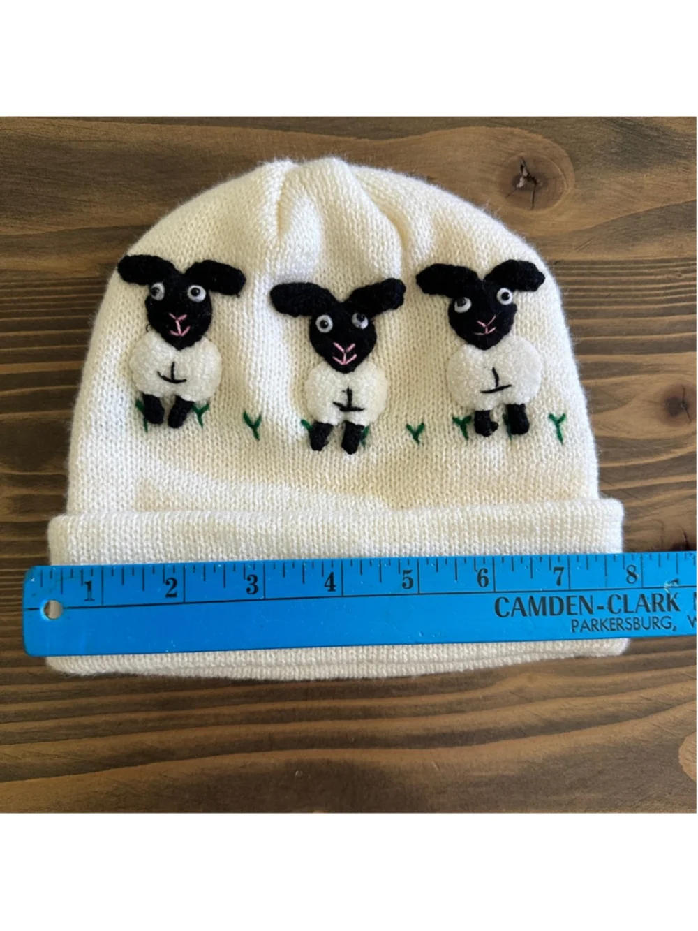 Baby Sheep Knit Beanie White Black Handmade Winter Hat Infant Toddler